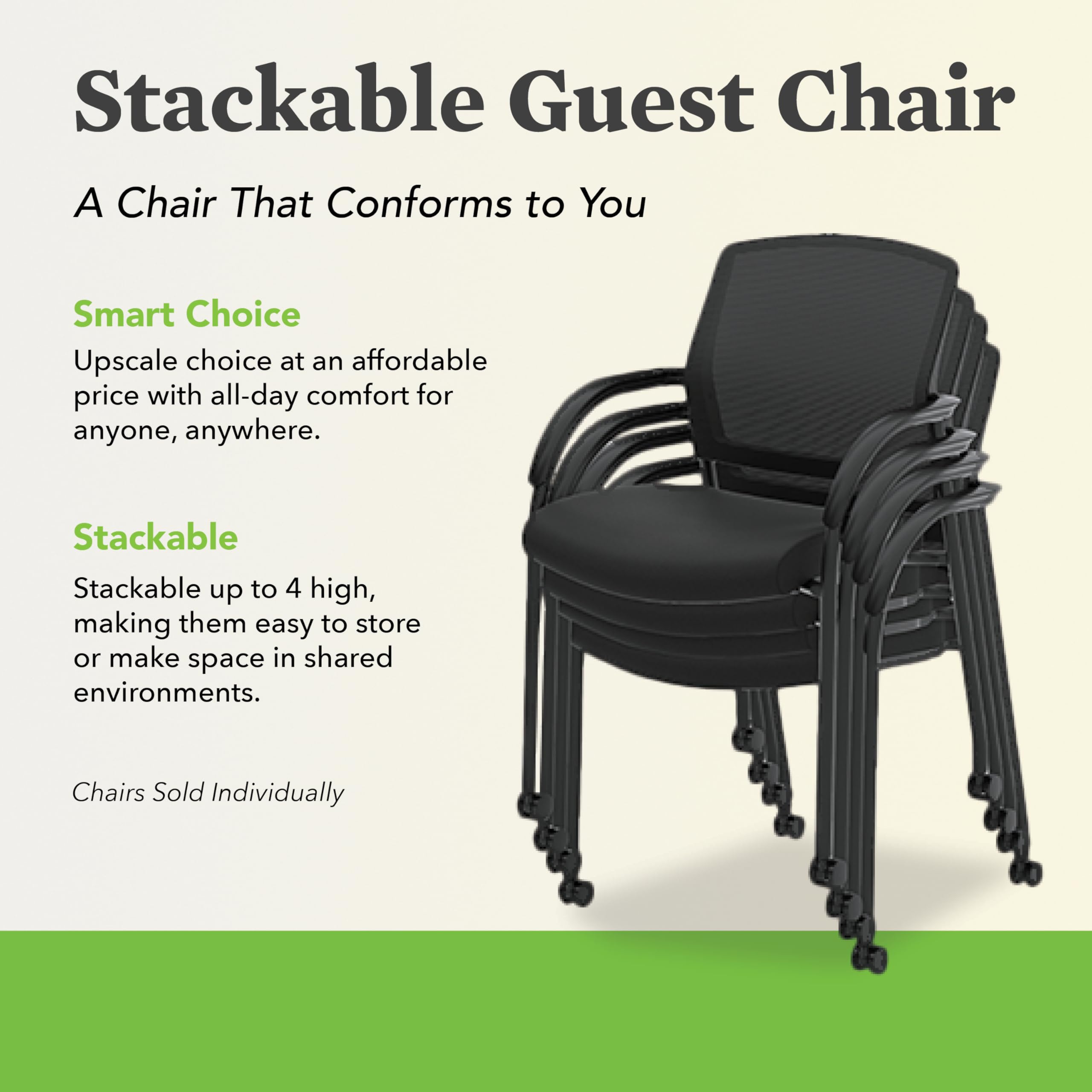 HON Lota Office Guest Chair Stackable Waiting Room Chairs - Mesh Back Side Office Guest Chairs & Reception Chairs with Wheels, Arms - Lobby Chairs for Conference, Breakroom, Church, School, Training