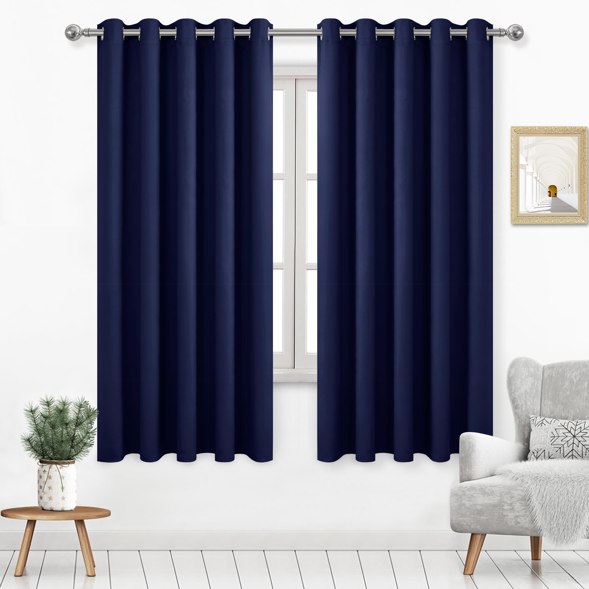 Dwcn 60W Inch Blackout Curtains, Thermal Navy Curtains Light Blocking Drapes, Room Darkening Curtain For Bedroom - 60W X 63L Inc