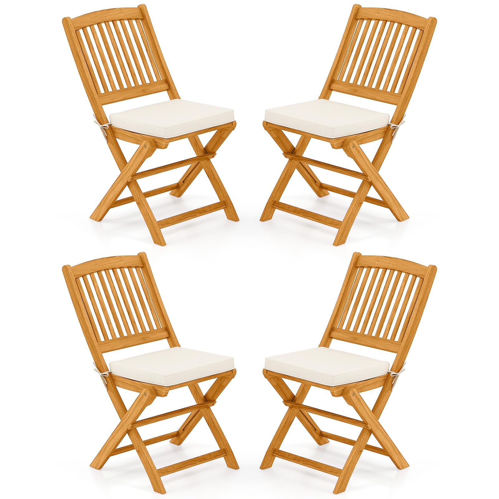 Tangkula 4 Pieces Folding Outdoor Dining Chairs, Acacia Wood Patio Chairs With Soft Cushions, Slatted Backrests And Seats, Outdo