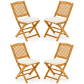 Tangkula 4 Pieces Folding Outdoor Dining Chairs, Acacia Wood Patio Chairs With Soft Cushions, Slatted Backrests And Seats, Outdo