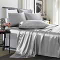 Treely 6 Piece Satin Sheets California King Size Silky Smooth Grey Satin Sheet Set With Deep Pocket, Satin Fitted Sheet, Flat Sh