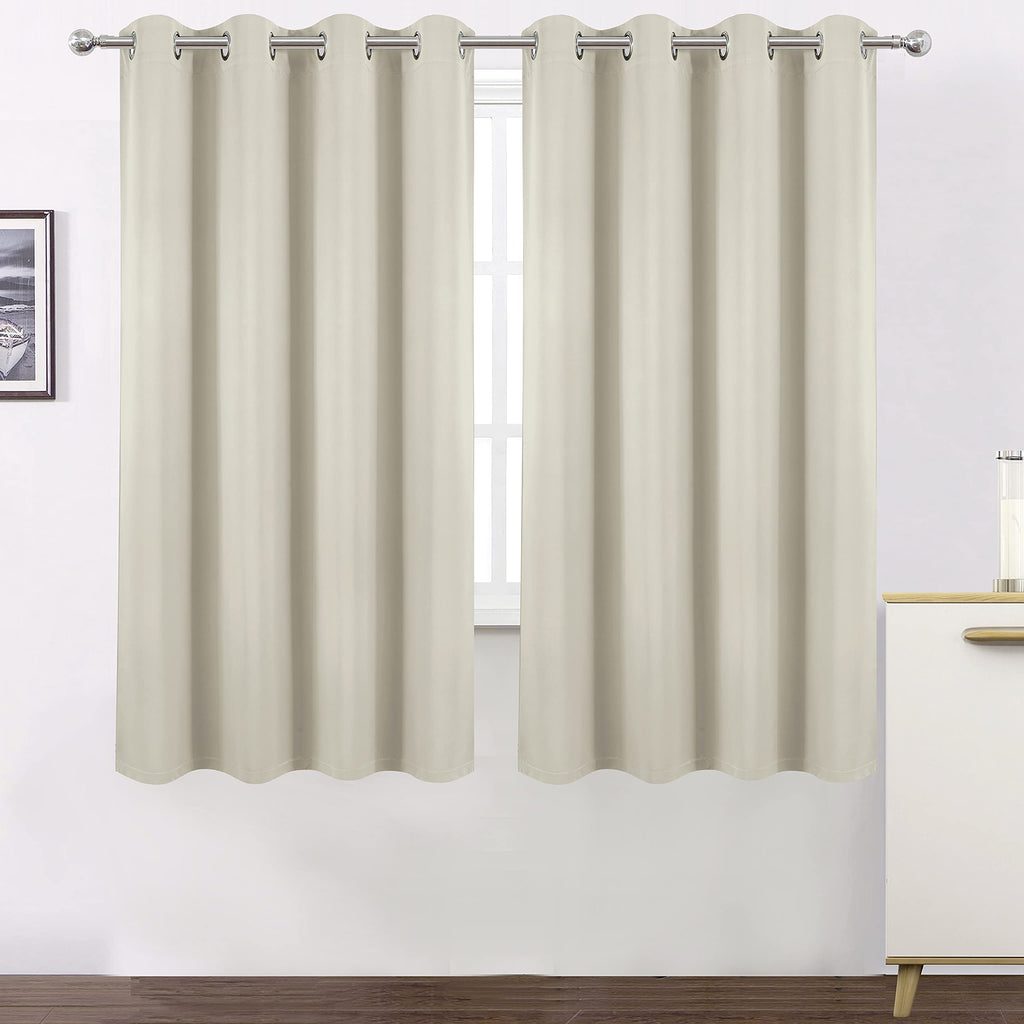 Lemomo 100% Blackout Curtains 52 X 72 Inch/Light Beige Curtains 2 Panels With Black Liner Room Darkening Thermal Insulated Bedro