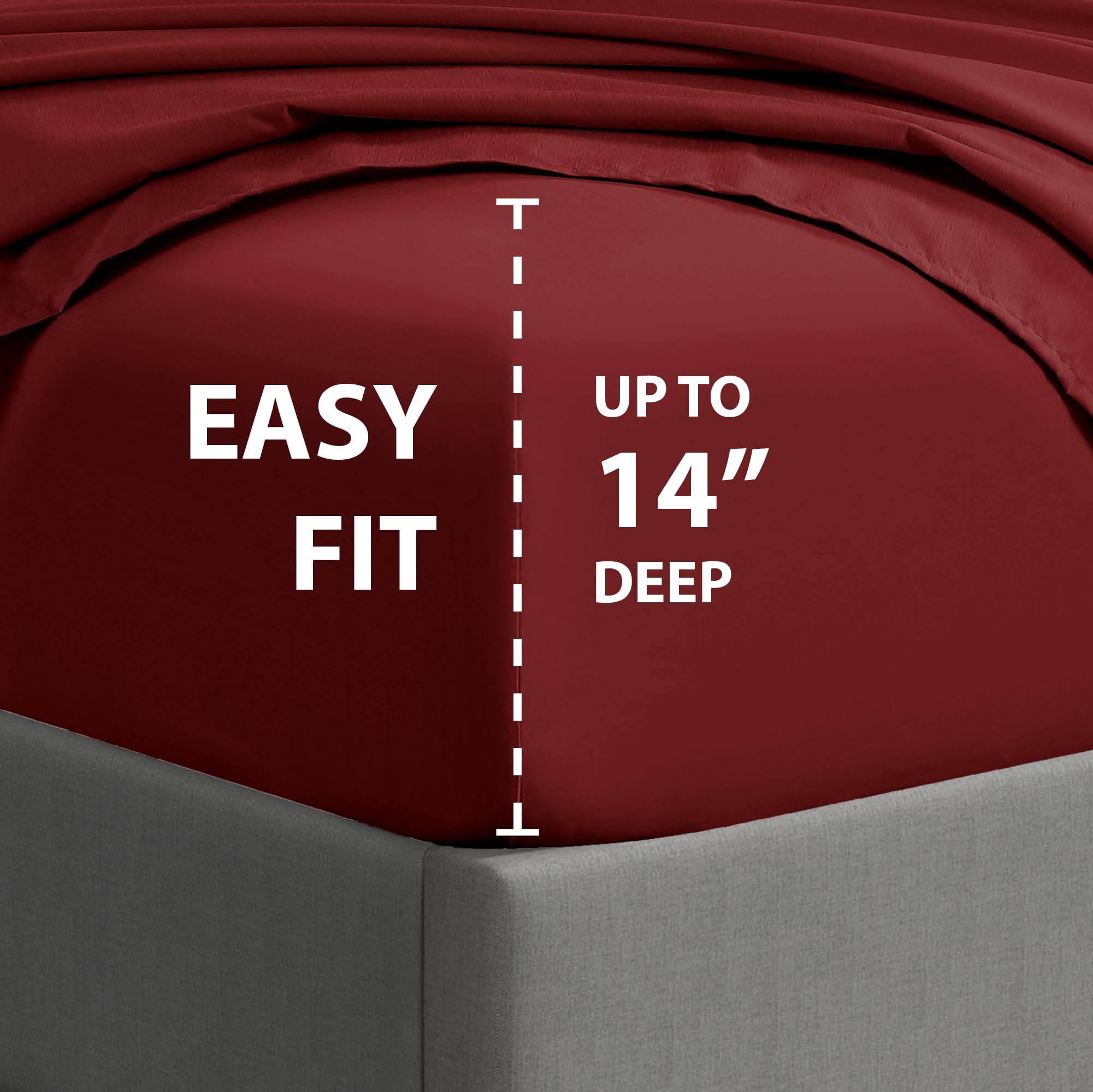 Cathay Home Essentials Ultra Soft Hypoallergenic Wrinkle Resistant Double Brushed Microfiber Bedding Sheet Set, Burgundy, Full