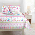 Cozy Line Home Fashions Happy Owl Pink Reversible Quilt Bedding Set, Coverlet, Bedspreads For Girls (Happy Owl, Twin - 2 Piece)