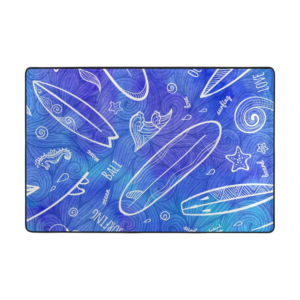 My Little Nest Area Rug Watercolor Doodle Surf Boards Lightweight Non-Slip Soft Mat 4' X 6', Memory Sponge Indoor Outdoor Decor Carpet For Entrance Living Room Bedroom Office Kitchen Hallway