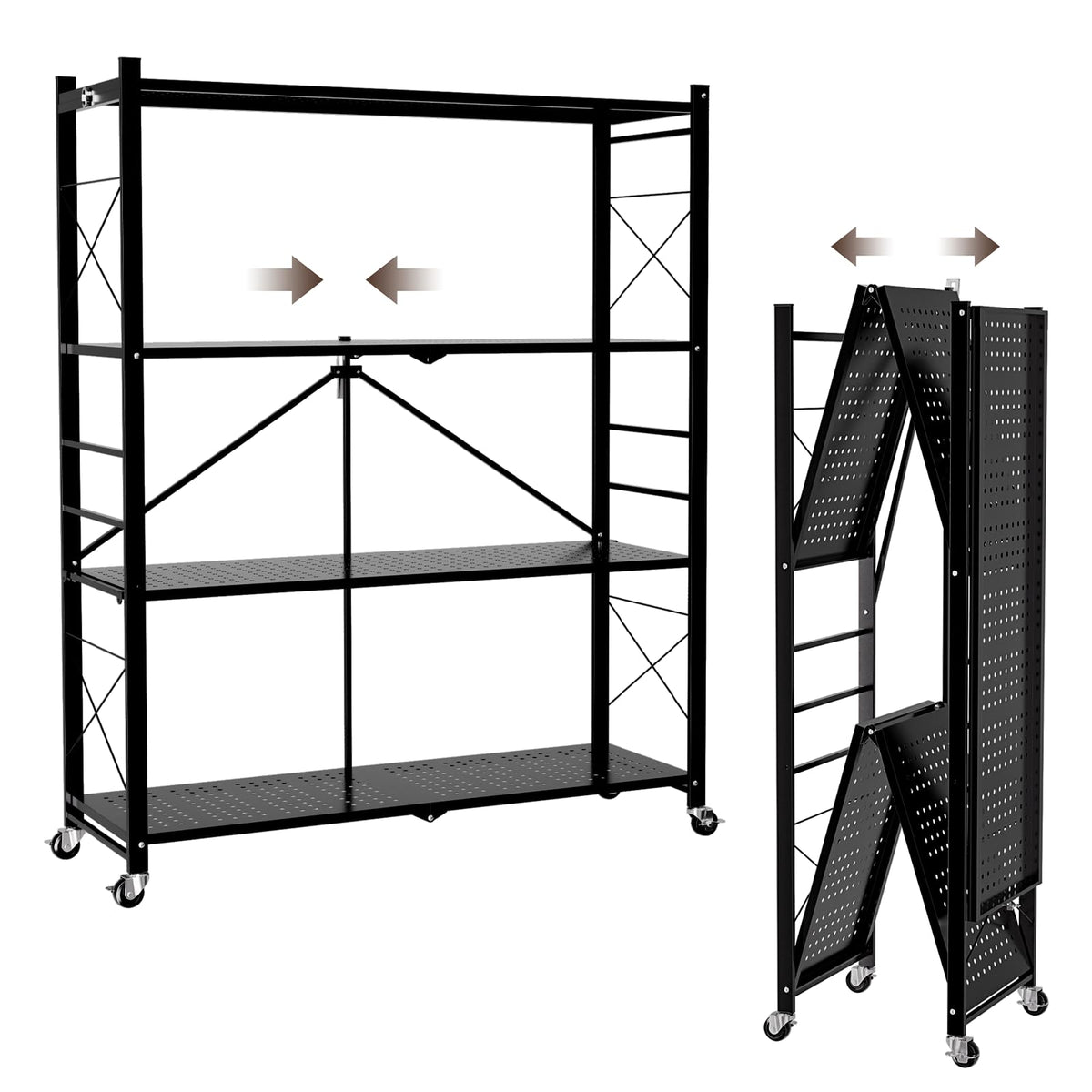 UEAKPIC 39.4 Wide 4Tier Foldable Storage Shelves with Wheels & 20 Hooks