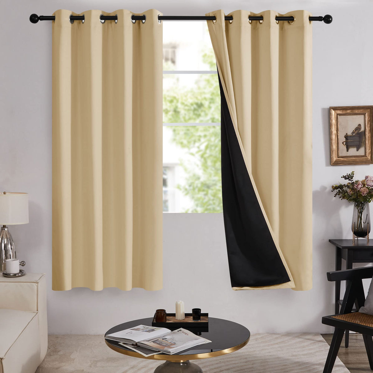 Deconovo 100% Blackout Grommet Curtains With Double Layers, Block Out, Thermal Insulated Curtains With Total Black Liner For Bed