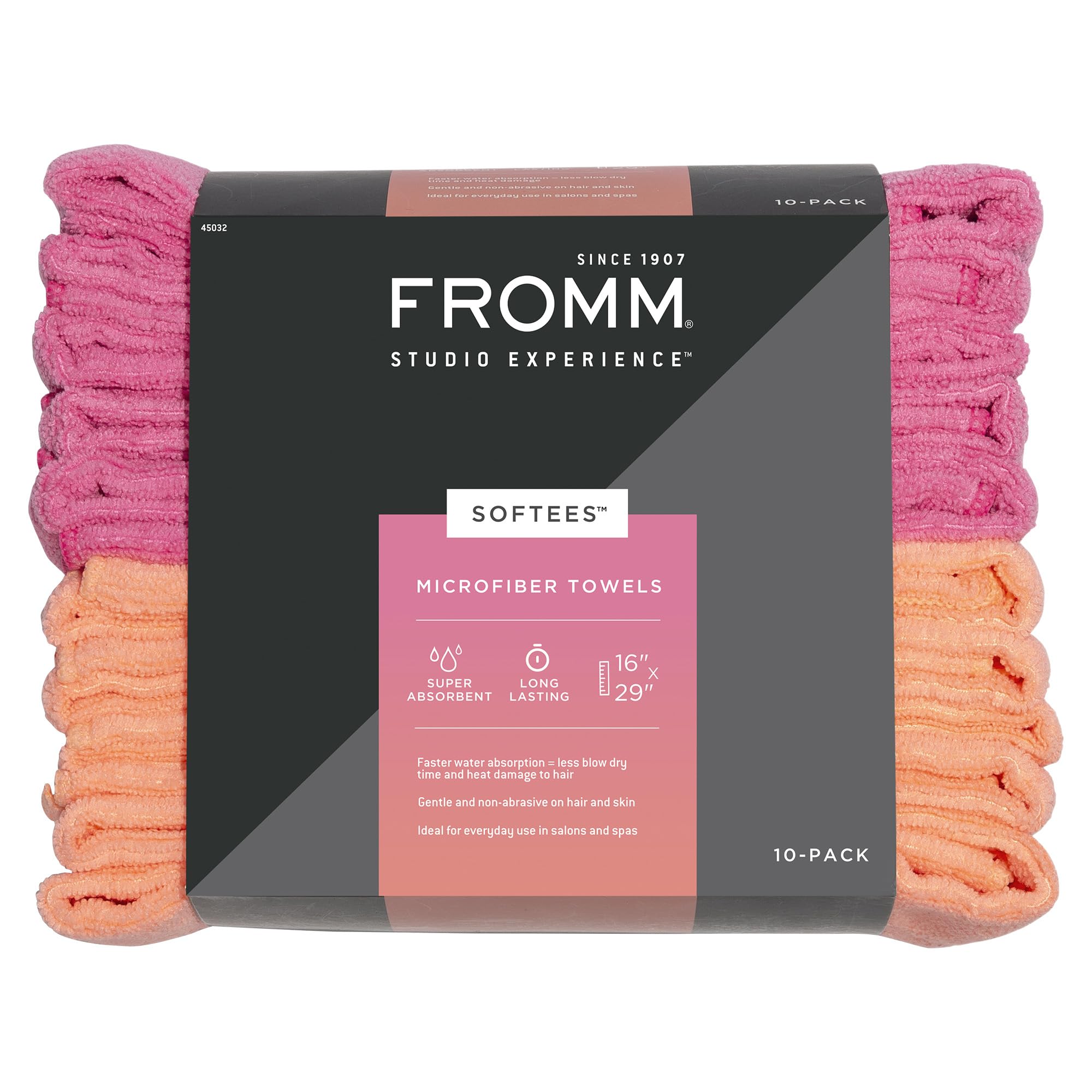 Fromm Softees Microfiber Salon Hair Towels for Hairstylists, Barbers, Spa, Gym in Hot Pink/Orange, 16' by 29', 10 Count Perfec