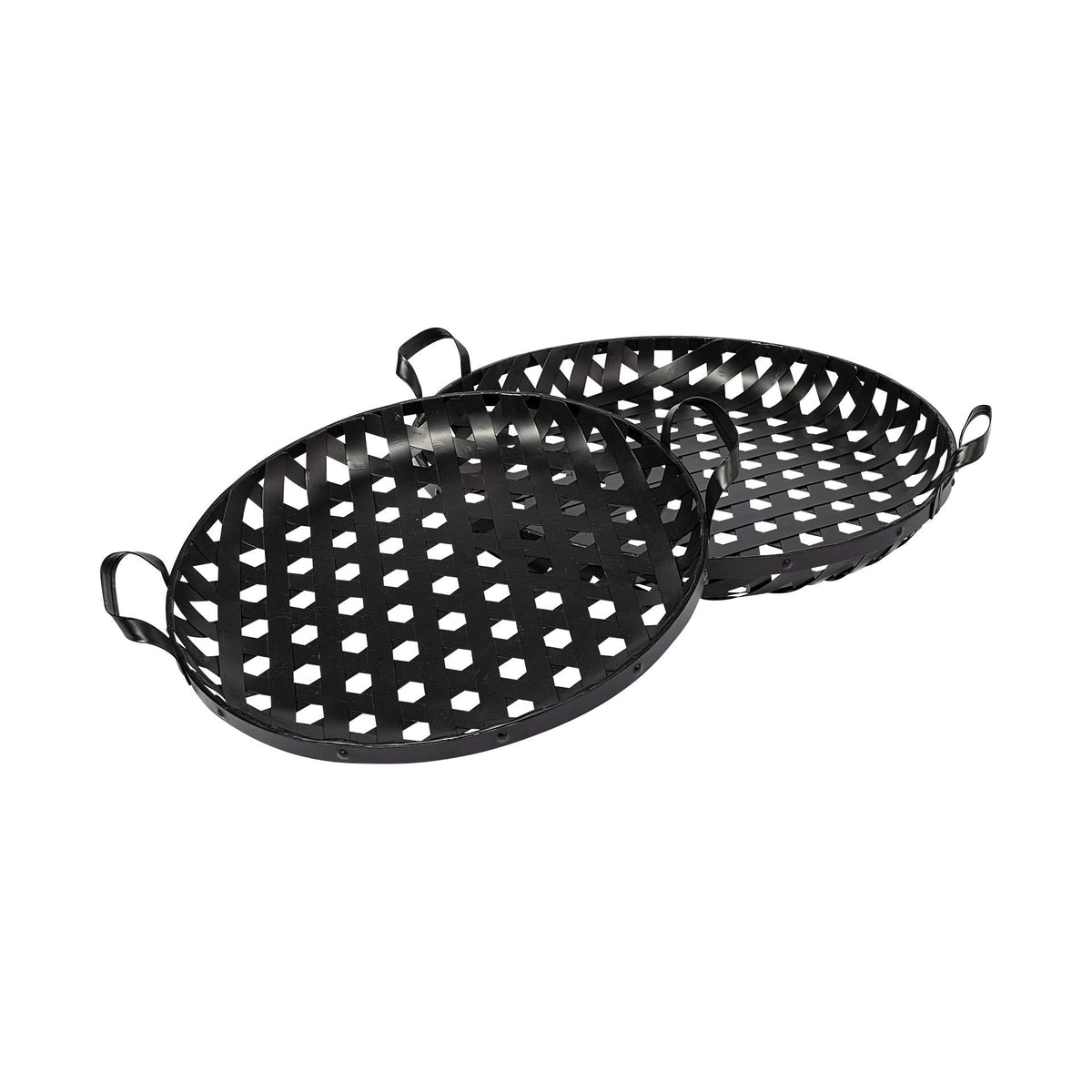 HomeRoots Set of 2 Matte Black Metal with Interweaved Bottom Trays