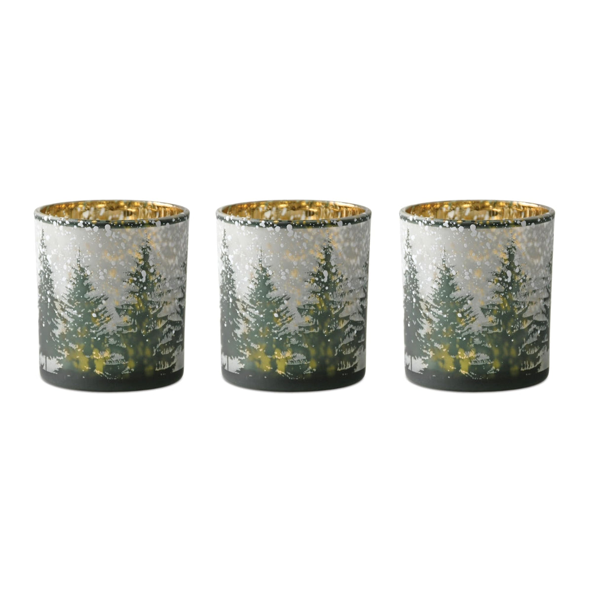 Pine Tree Mercury Glass Votive Christmas Candle Holders - 3' - Set of 3