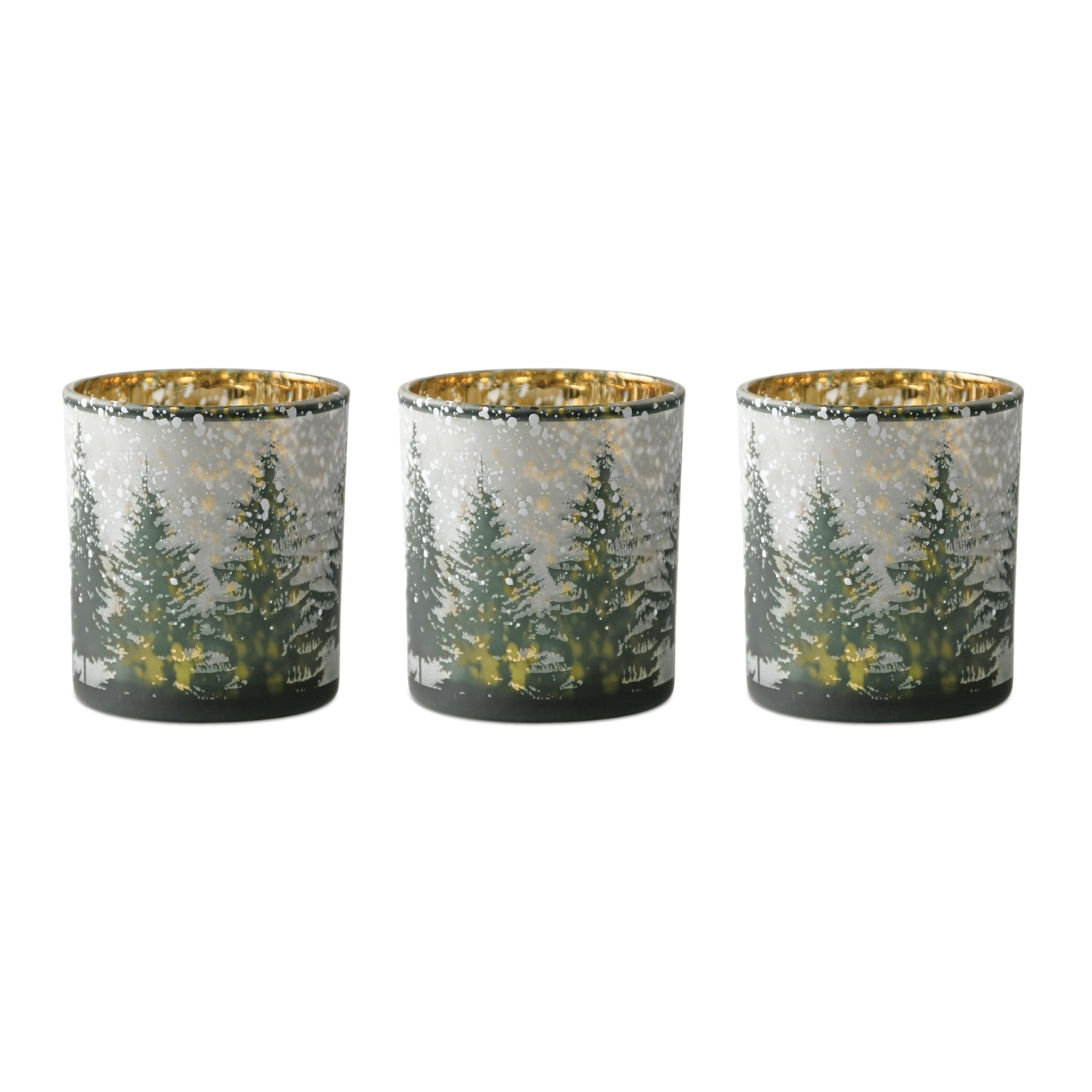 Pine Tree Mercury Glass Votive Christmas Candle Holders - 3' - Set of 3