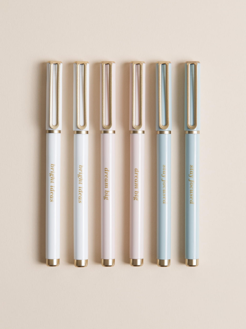 U Brands Catalina Felt Tip Pens, Set Of 6, Classic Pretty Pastels With Gold Details, Medium (0.7 Mm) Point, Black Ink