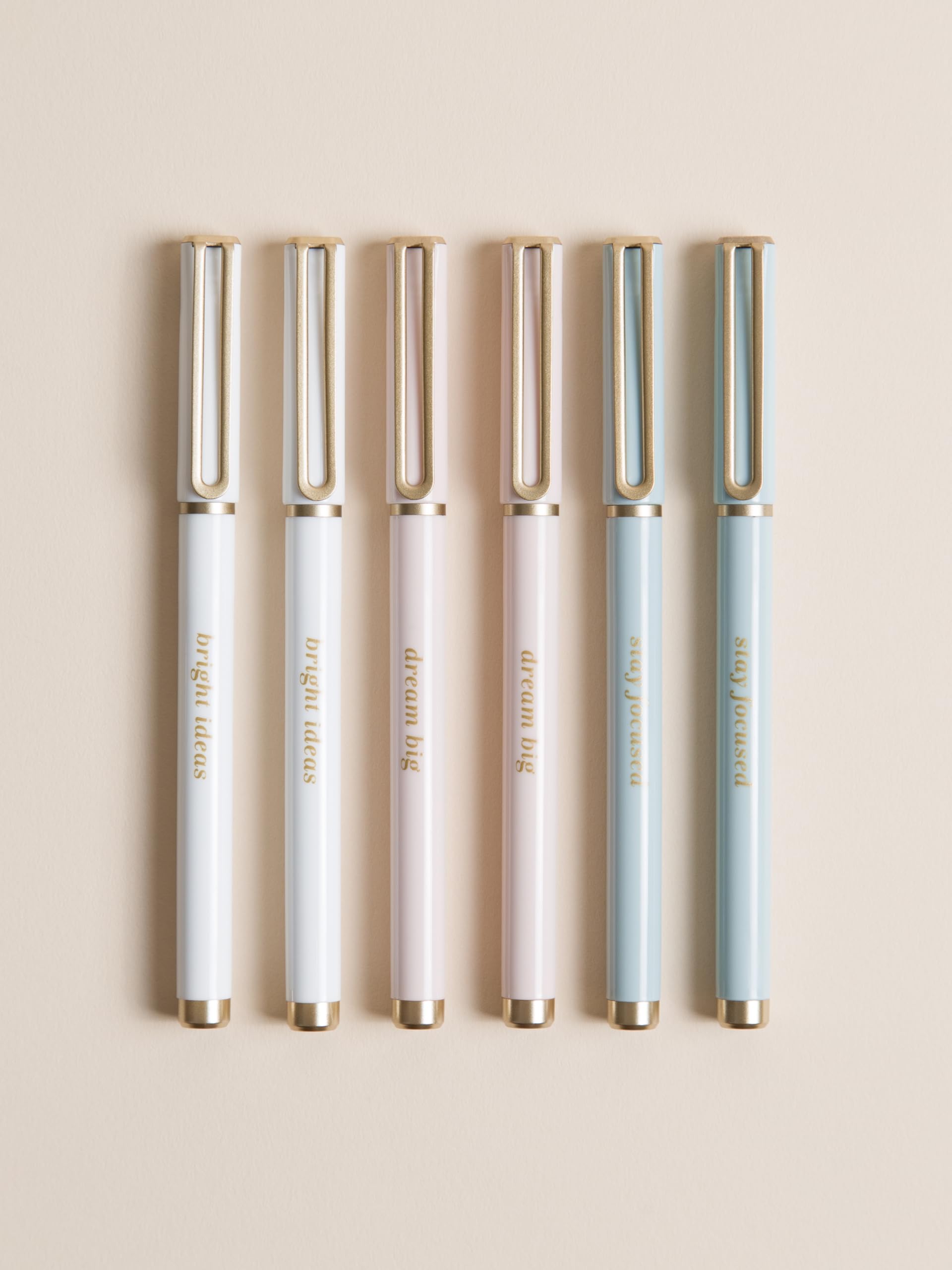 U Brands Catalina Felt Tip Pens, Set Of 6, Classic Pretty Pastels With Gold Details, Medium (0.7 Mm) Point, Black Ink