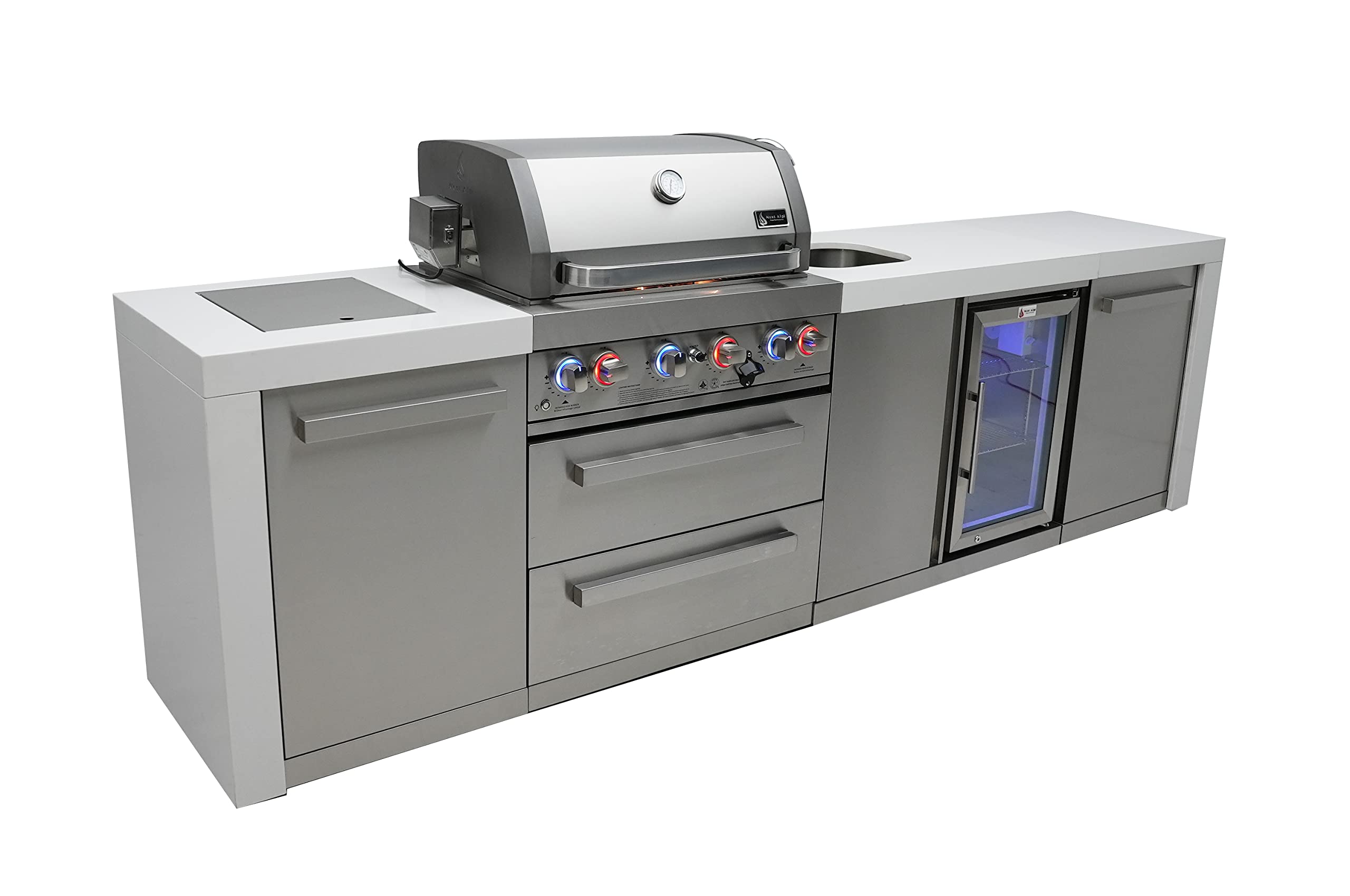 Mont Alpi Mai400-Dbev 32-Inch 4-Burner 78000 Btu Deluxe Stainless Steel Gas Outdoor Kitchen Barbecue Gas Island Grill W/Compact