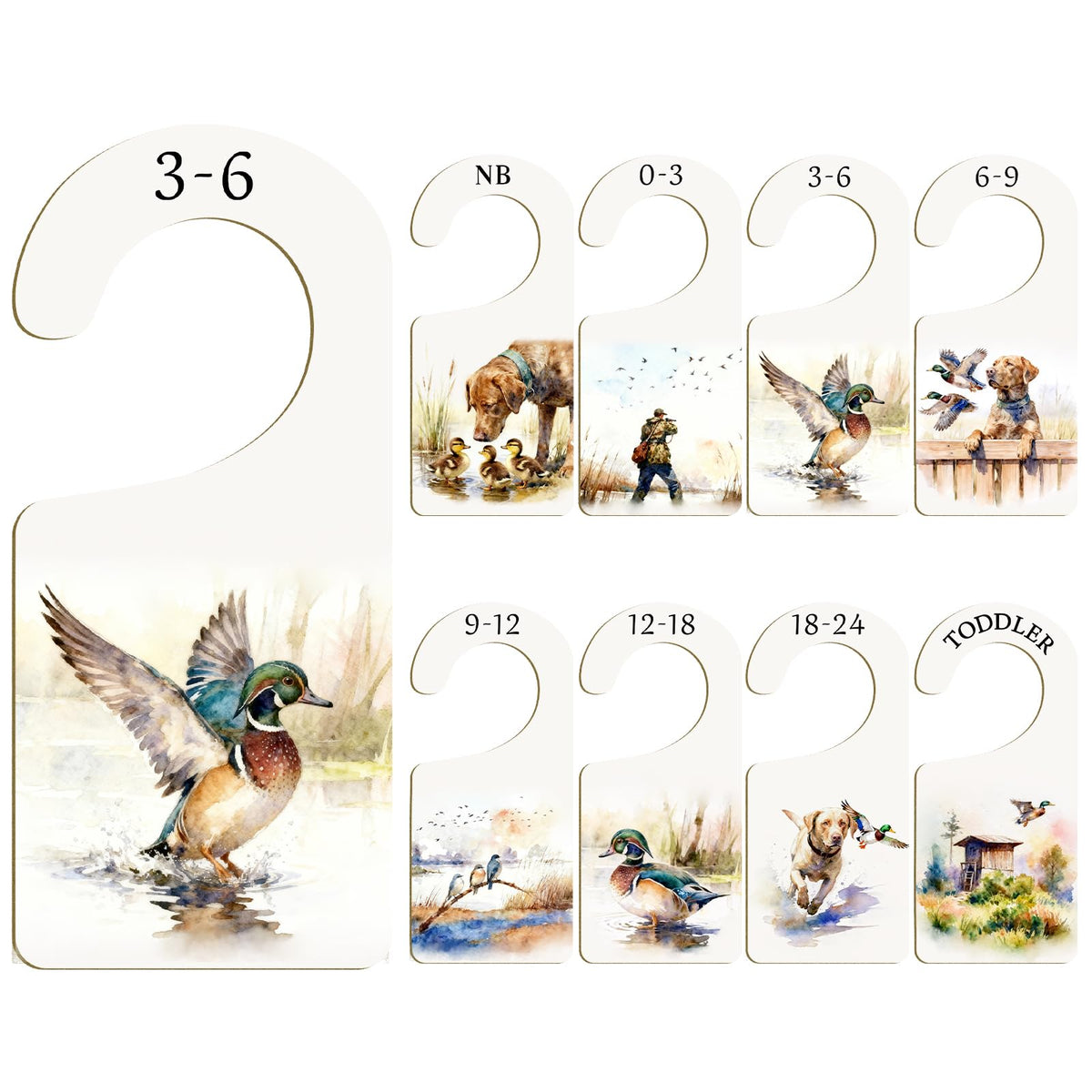 AnyDesign 8 pcs Wooden Baby Closet Dividers Baby Wardrobe Hanger Organizer Mallard Duck Dog Newborn to 24 Months Wooden Infant W