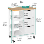 Yitahome Small Solid Wood Top Kitchen Island Cart On Wheels With Storage, Rolling Portable Dining Room Serving Utility Carts Mobile Movable With 3 Drawers Cabinet, Oak & White