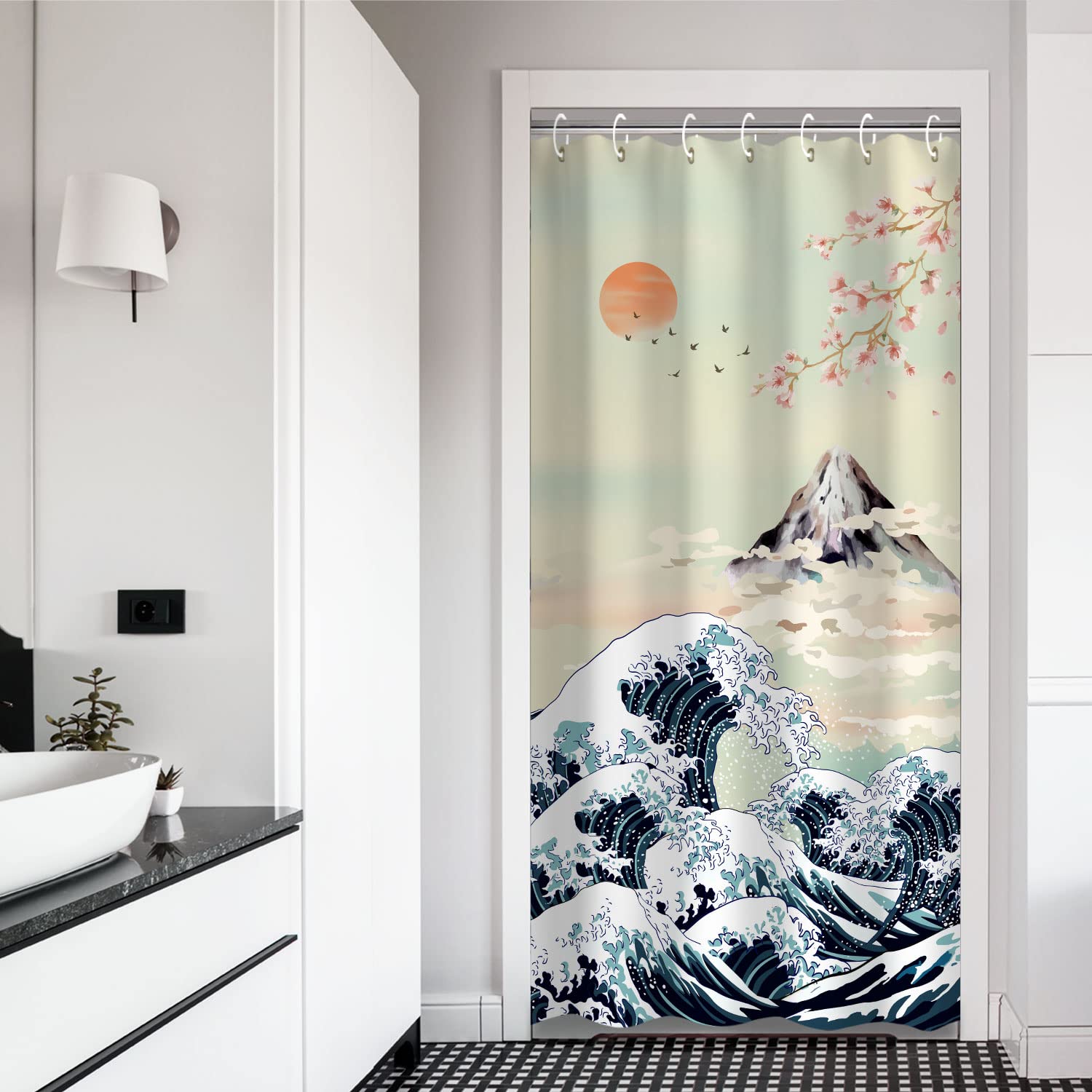 RosieLily Stall Shower Curtain 36x72 Inches Small Shower Curtain Anime Japanese Wave Shower Curtain Cool Art Shower Curtain Hook