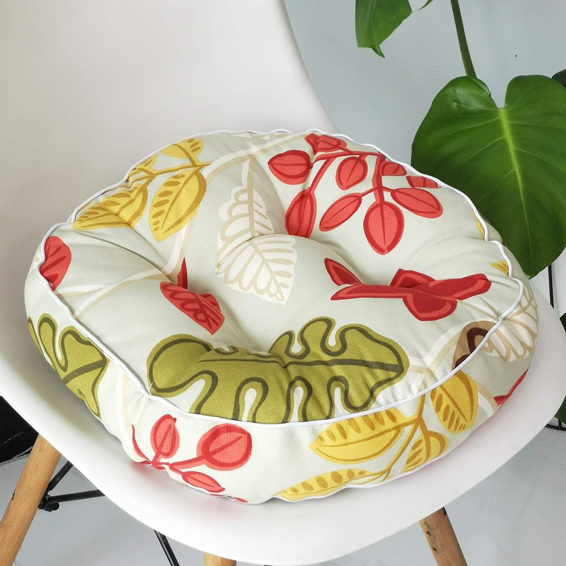 Vctops 1Pc Indoor Outdoor Bohemian Round Chair Cushion Seat Pad Floor Cushion Pillow (Flower Grass 2, 16'X16')