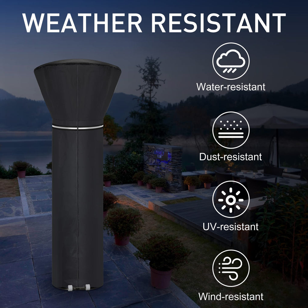 Patio Heater Covers With Reflective Strip,Outdoor Heater Cover Waterproof,Dustproof,Wind-Resistant,Sunlight-Resistant,Snow-Resistant,Black,89.5''X 33.5' Dome X 19.5' Base