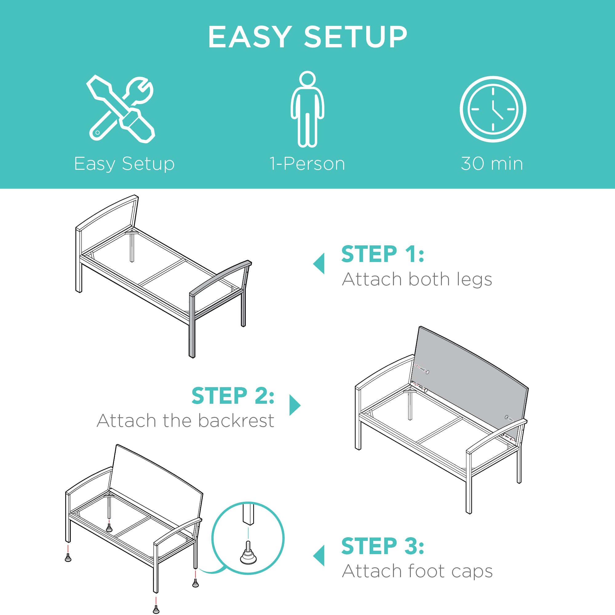 Best Choice Products Outdoor Bench 2-Person Wicker Garden Patio Benches Seating Furniture For Backyard, Porch W/Seat Cushion, 700Lb Capacity - Gray/Navy