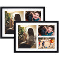 Golden State Art, Set of 2, 12x17 Black Wood Picture Frame - White Mat for 8x10 And 5x7 Photos - Tempered Glass, Sawtooth Hanger