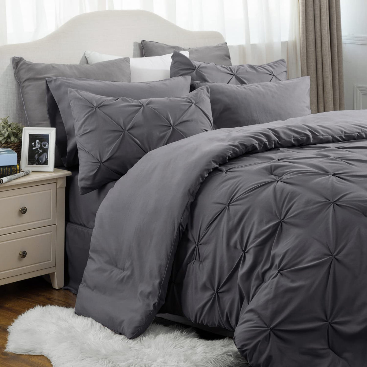 Bedsure Full Size Comforter Sets - Bedding Sets Full 7 Pieces, Bed In A Bag Dark Grey Bed Sets With Comforter, Sheets, Pillowcas