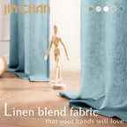 Jinchan Linen Curtains 96 Inches Long For Living Room Farmhouse Rod Pocket Back Tab Light Filtering Window Drapes For Bedroom 50X96 Blue 2 Panels