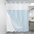 LXBNI No Hook Light Blue Striped Shower Curtain with Snap in Fabric Liner Set - Hotel Shower Curtain and Liner Set with See Thro