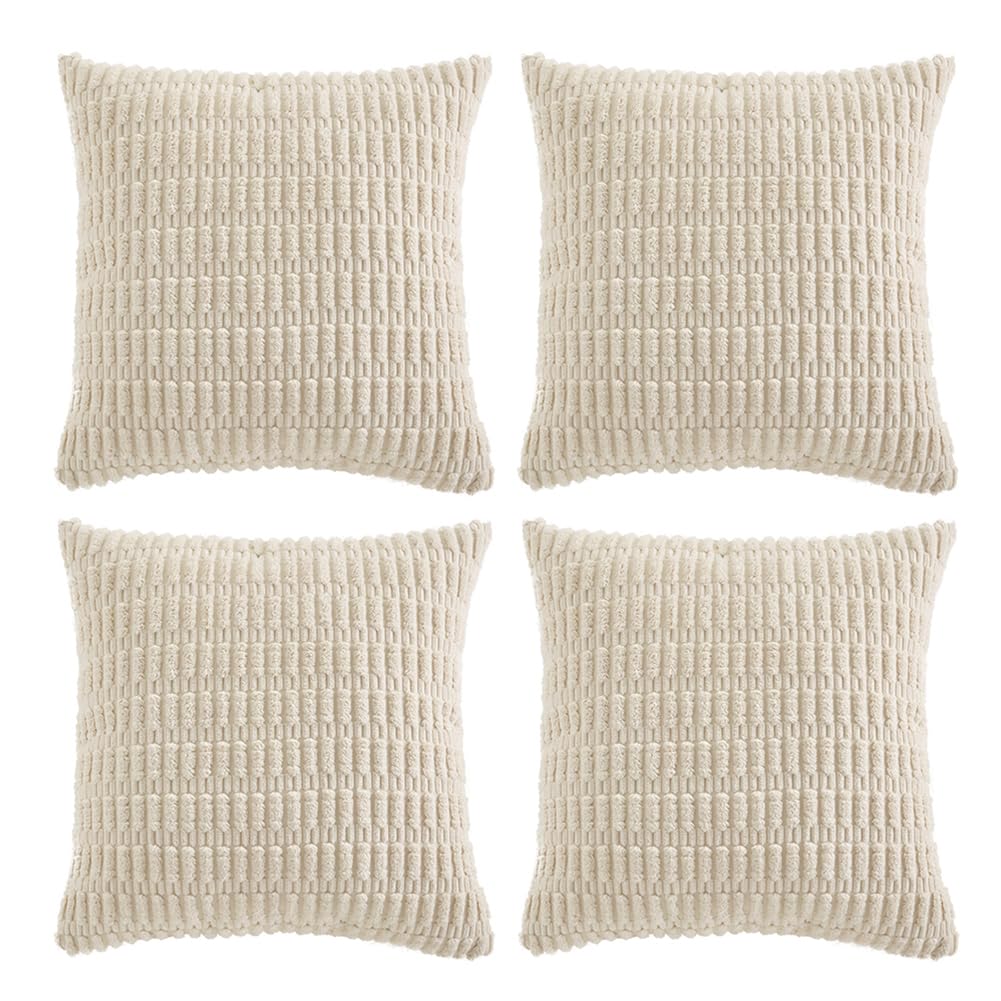 Fancy Homi 4 Packs Boho Cream Decorative Throw Pillow Covers 16X16 Inch For Living Room Couch Bed Sofa, Rustic Modern Farmhouse