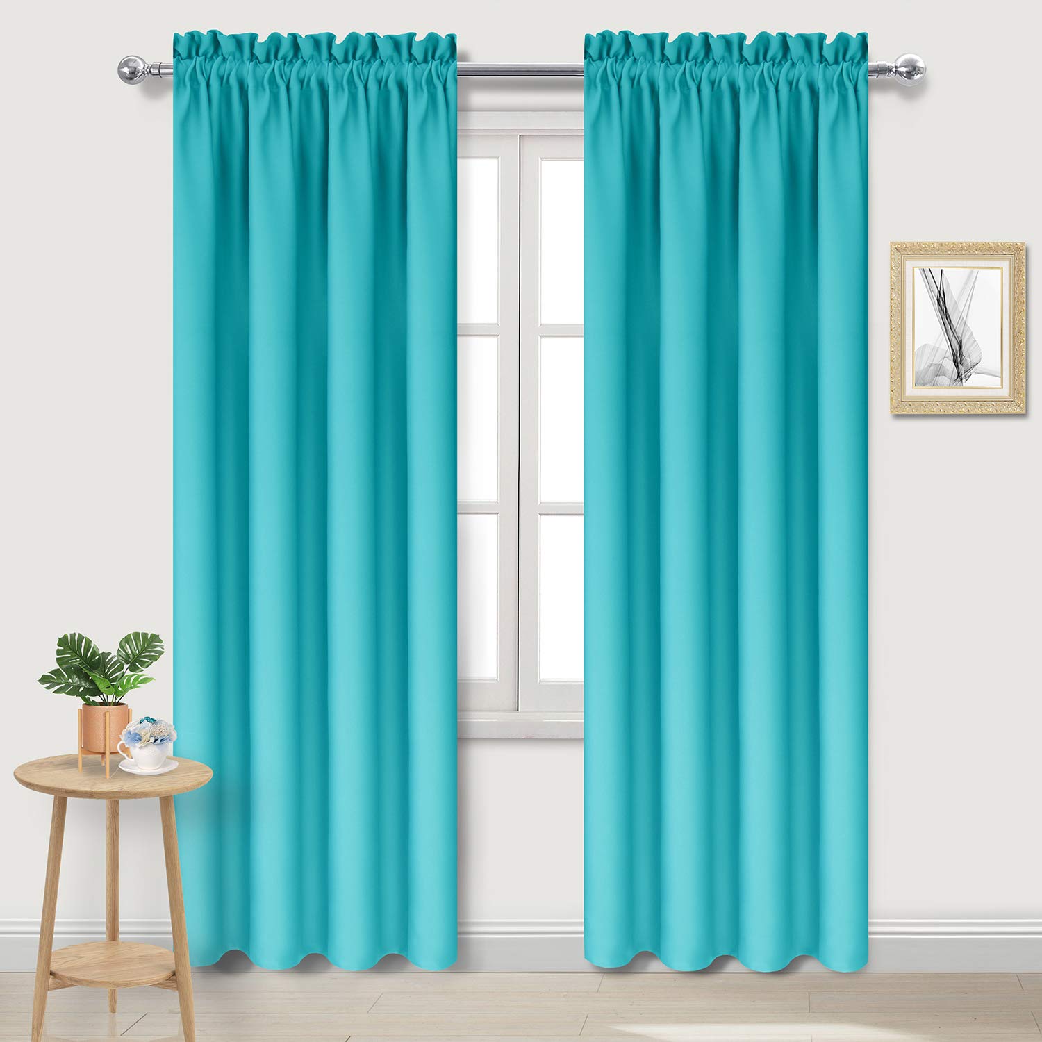 Dwcn Blackout Curtains For Bedroom - Thermal Insulated Energy Saving Drapes For Living Room, Turquoise, W 38 X L 84 Inch, Set Of
