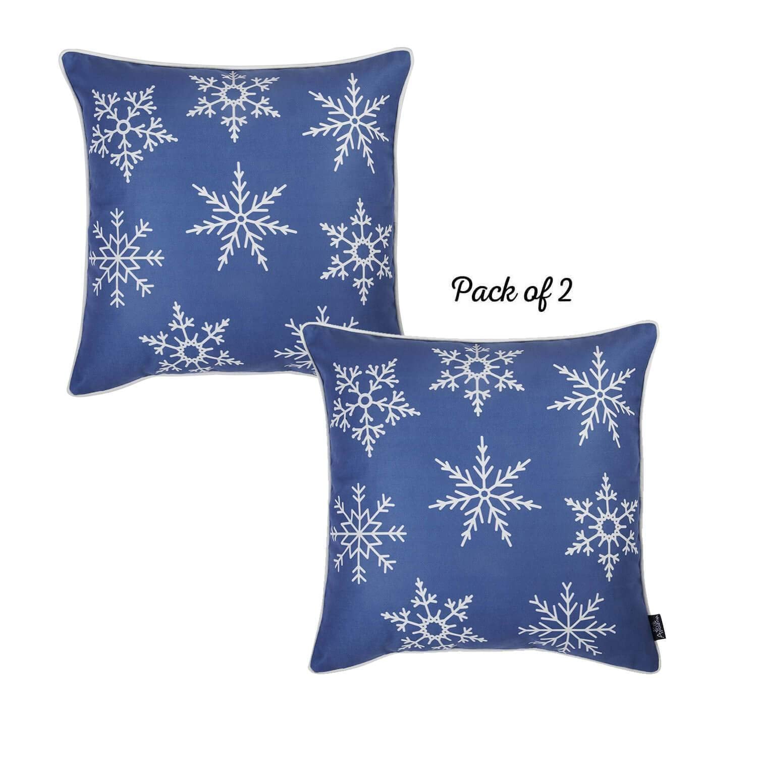 HomeRoots 100% Polyester Brushed Set of 2 18' Christmas Snowflakes Throw Pillow Cover in Blue