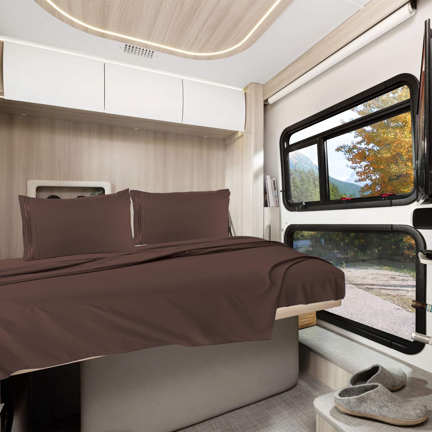 Clara Clark Rv Queen Sheets, 6 Piece Rv Sheets Set - Hotel Luxury Sheets For Rv Bunks, Super Soft Bedding Sheets & Pillowcases, Rv Short Queen Sheets, Chocolate Brown
