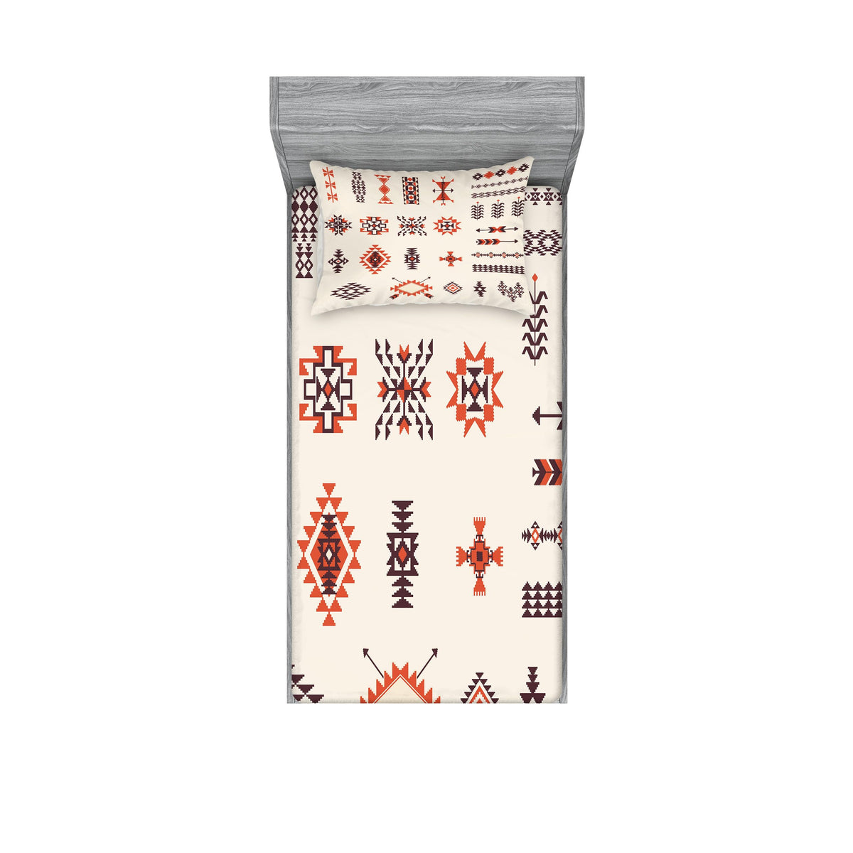 Ambesonne Tribal Fitted Sheet & Pillow Sham Set, Illustration of Aztec Culture Pattern Tribal Design Geometric Print, Decorative