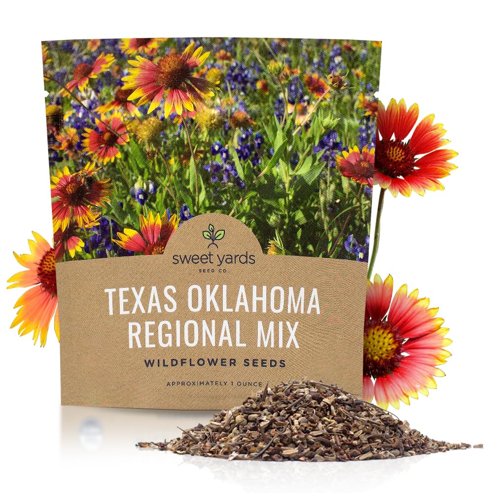 Texas Oklahoma Wildflower Seeds Mixture - Bulk 1 Ounce Packet - Over 15,000 Native Seeds - Open Pollinated And Non Gmo