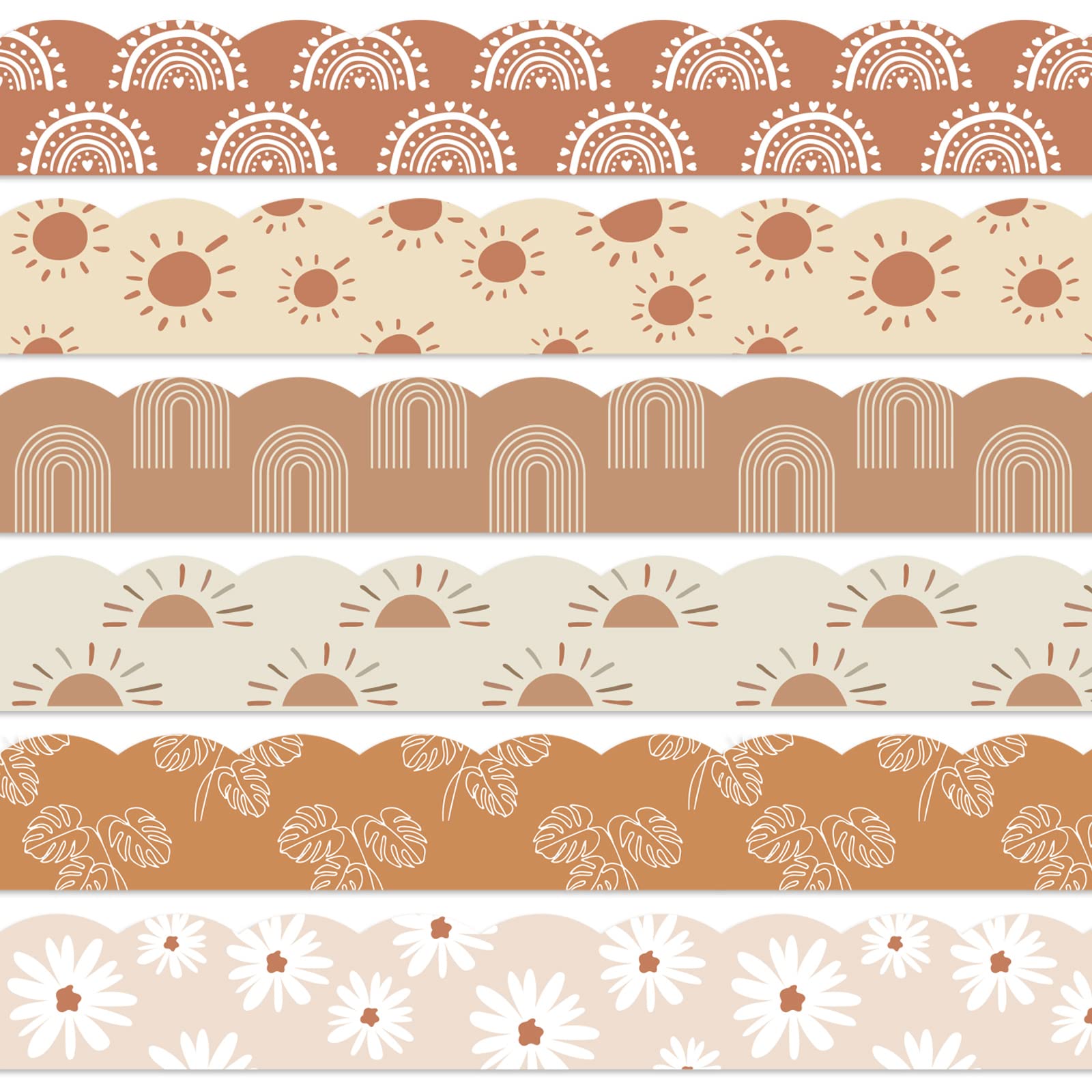 Whaline 82Ft Modern Boho Bulletin Board Borders Boho Decoration Borders Retro Floral Daisy Sun Trim Border Boho Bulletin Board S