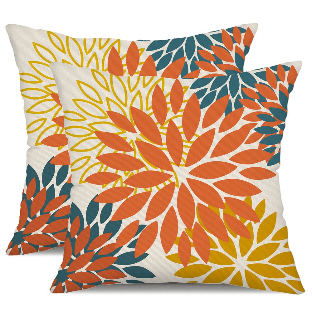 Dfxsz Orange Yellow Flower Pillow Covers 18X18 Inch Set Of 2 Fall Throw Pillows Outdoor Waterproof Decor For Living Room Sofa Pa