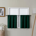 Lecloud Bessie Hunter Green Kitchen Curtains 24 Inch Length 2 Panels, Classic Faux Linen Cafe Short Curtains, Rustic Airy Tiers 