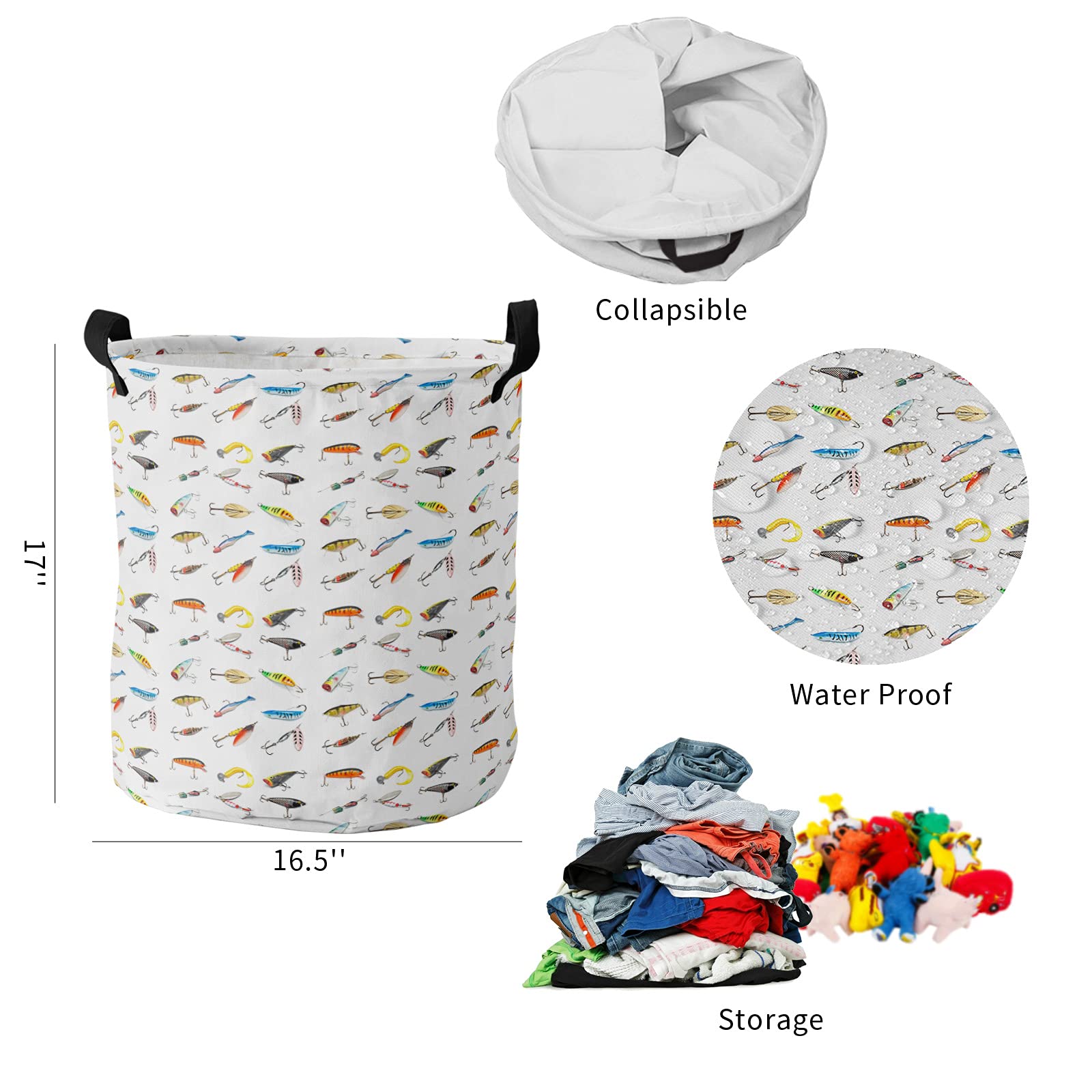 17-Inch Laundry Hamper Foldable Laundry Basket, Seaside Fishing Waterproof Clothes Hamper For Bathroom Bedroom Living Room, Vari