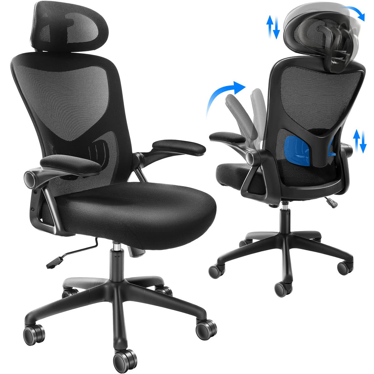 VEVOR Office Chair with Adjustable Lumbar Support, High Back Ergonomic Desk Chair with Adjustable Headrest, 2D Armrest, Ergonomi