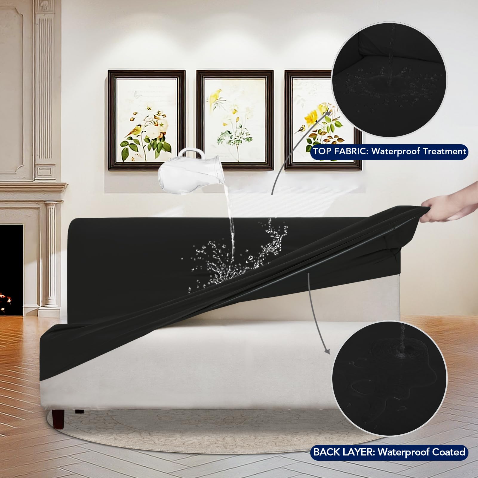 Purefit 100% Dual Waterproof Futon Cover, Waterproof Couch Cover For Futon - Stretch Non Slip Fleece Sofa Covers Washable, Leakproof Furniture Protector For Kids, Pets, Dog (Futon, Black)