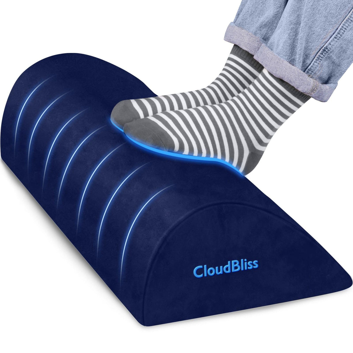 Cloudbliss Foot Rest For Under Desk At Work,Office Desk Accessories With Soft Foam And Washable Removable Cover, Foot Stool For Office, Car, Home To Foot Support And Relax Ankles, Blue, Long