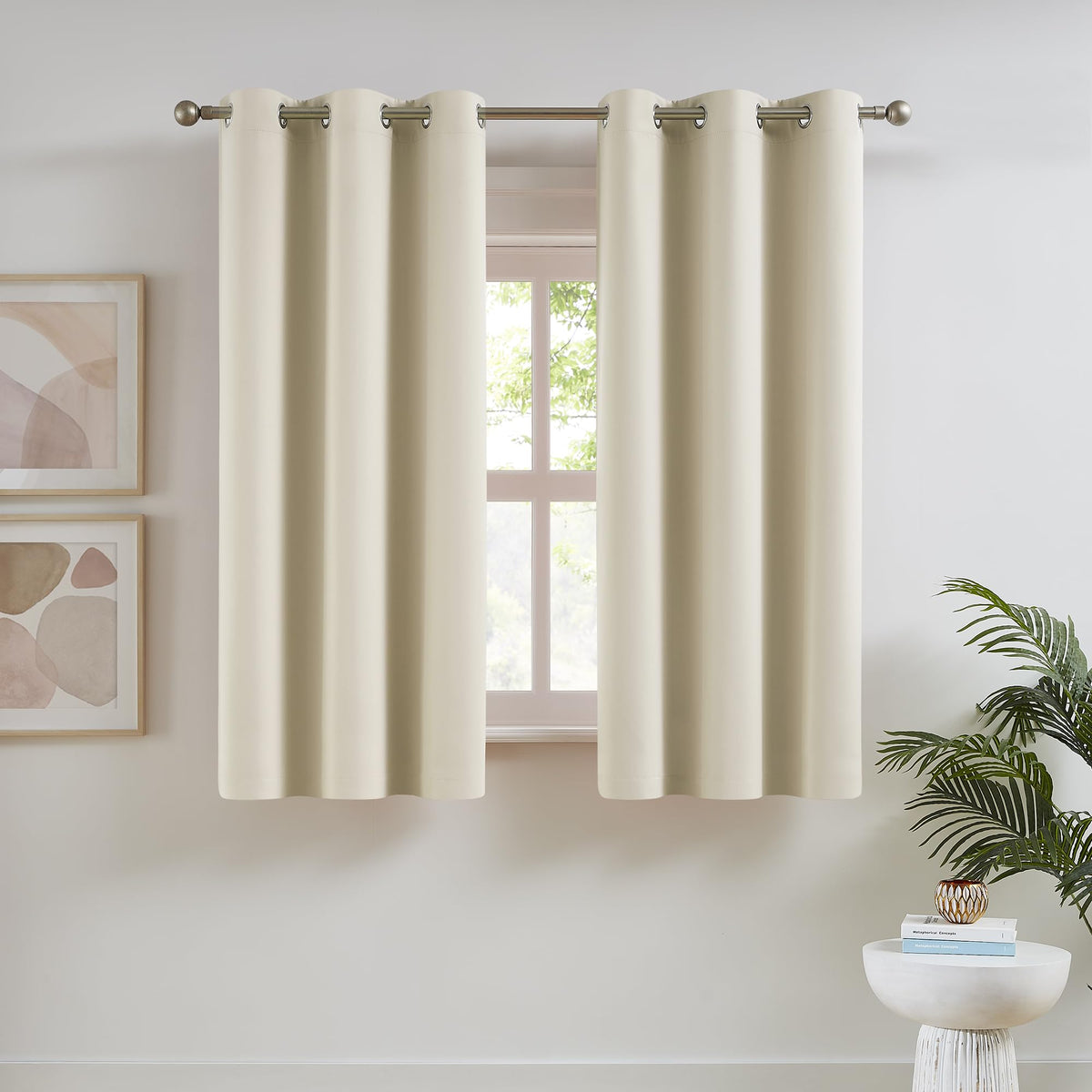 Dualife Light Beige Blackout Curtains 2 Panels Sets - Beige Curtain Panels/Window Drapes Insulated Thermal Solid Color Room Dark