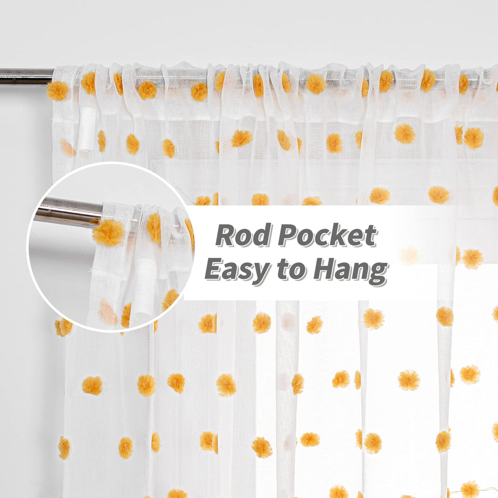 Mysky Home Short Curtains For Bedroom 54 Inches Long Burnt Orange Pom Pom White Sheer Curtains Kitchen Bathroom Nursery Boys Kid