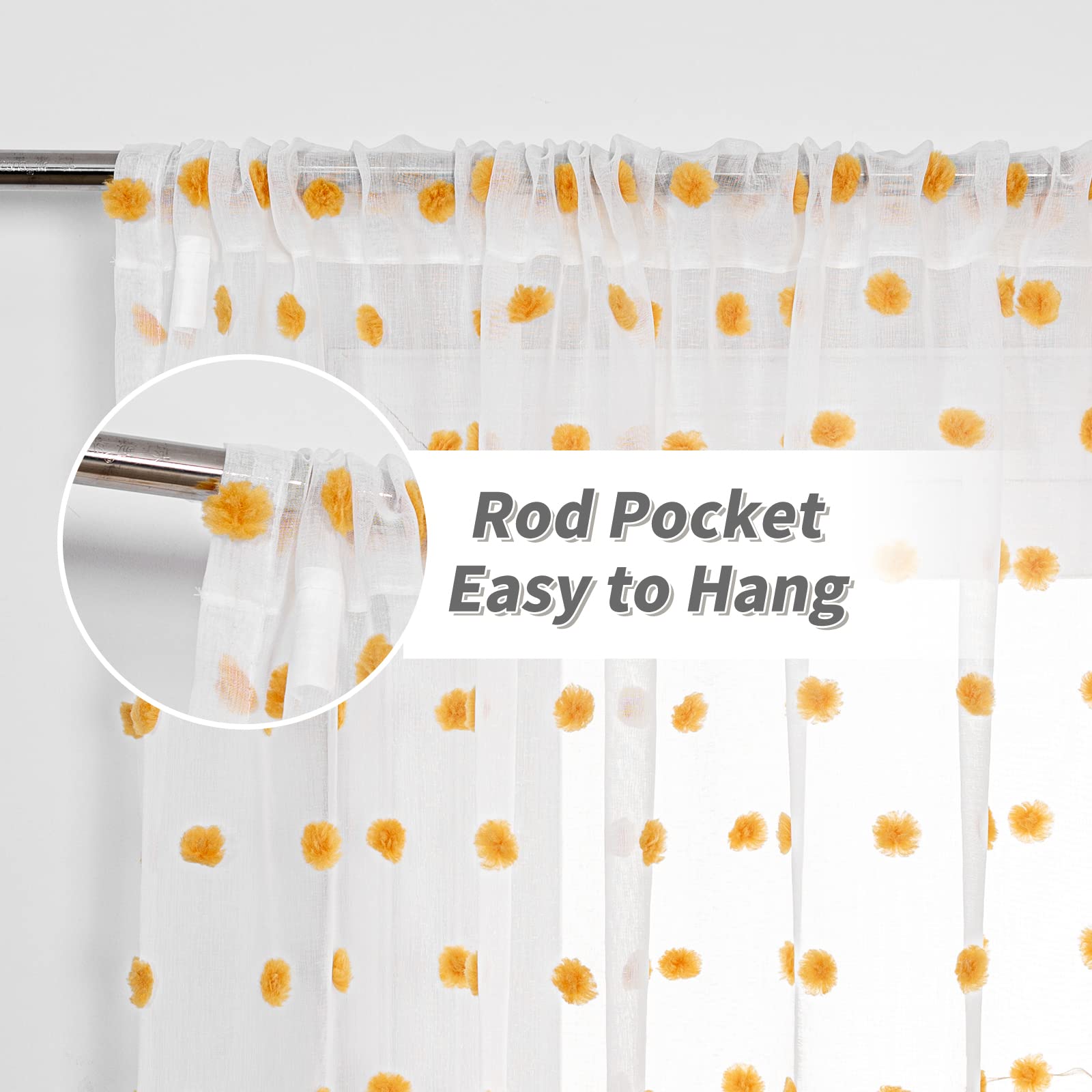 Mysky Home Short Curtains For Bedroom 54 Inches Long Burnt Orange Pom Pom White Sheer Curtains Kitchen Bathroom Nursery Boys Kid