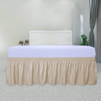 Purefit Wrap Around Ruffled Bed Skirt With Adjustable Elastic Belt - 22 Inch Drop Easy To Put On, Wrinkle Free Bedskirt Dust Ruffles, Bed Frame Cover For Twin, Twin Xl And Full Size Beds, Beige
