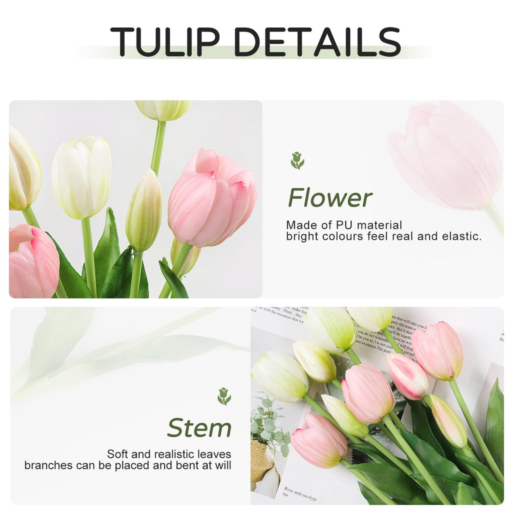 Beferr 10Pcs Tulips Artificial Flowers Faux Tulip Real Touch Tulip Fake Flowers Bouquets Arrangements For Easter Spring Flowers