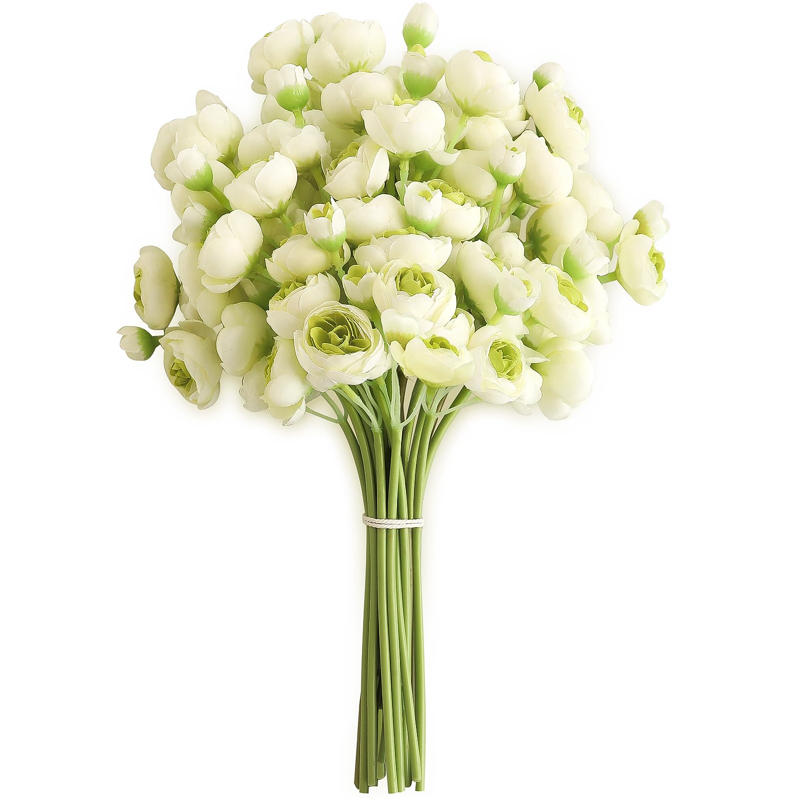 Floroom Ranunculus Artificial Flowers 18 Pcs Green Faux Silk Mini Ranunculus Bulk Fake Wedding Filler Flowers for DIY Bouquets, 