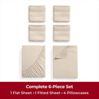 Mellanni Full Sheet Set - 6-Piece Iconic Collection Bedding, (Including 4 Pillowcases), 16-Inch Deep Pocket, Easy Care, Extra Soft, Cooling Sheets, Brushed Microfiber - Beige