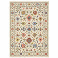 HomeRoots 509288 10 x 13 ft. Ivory Salmon Pink Gold Blues Gray Rust & Green Oriental Power Loom Stain Resistant Rectangle Area Rug with Fringe