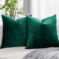 Quafoo Dark Green Decorative Lumbar Velvet Throw Pillow Covers 24X24 Inch Set Of 2 With Zipper Luxury Soft Solid Square Cushion
